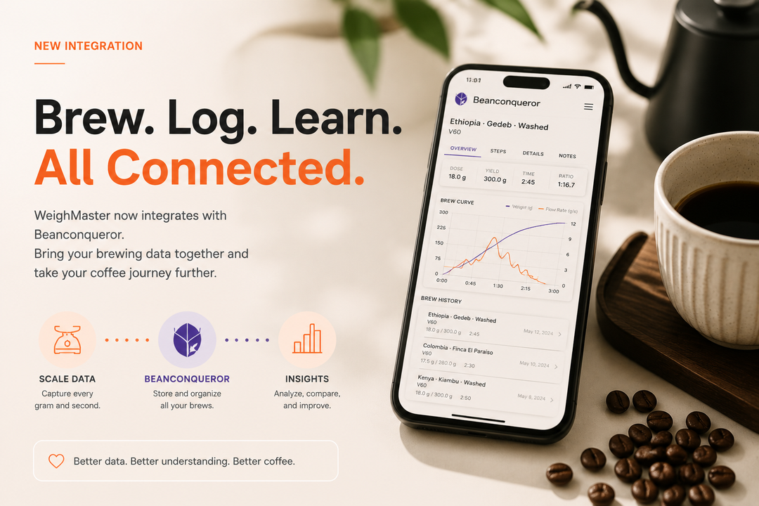 WeighMaster Now Works with Beanconqueror: A Smarter Way to Track and Analyze Your Coffee Brews MANTABREW